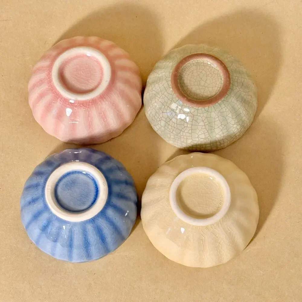 Japanese Mini Ceramic Dipping Sauce Dishes, Set of 4, Pastel Multicolor Floral